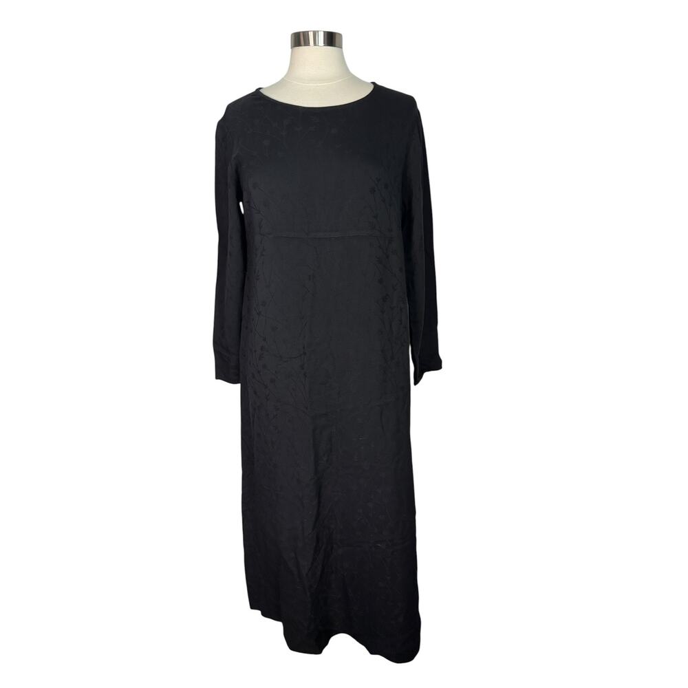 Eileen Fisher Women’s Medium Black Floral Long Maxi Dress 100% Rayon